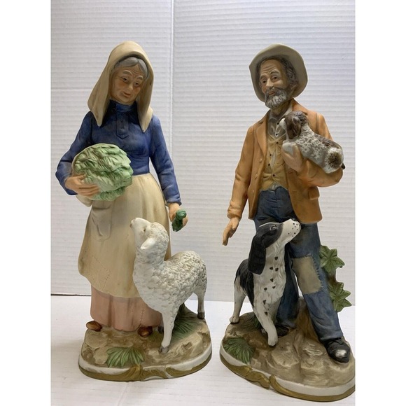 Homco Other - Vintage Homco Old Farmer with Dog and Wife with Sheep Figurines Porcelain 1970's